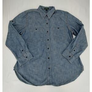 Lauren Jeans Company Ralph Lauren Western Blue Denim Button Up Women's Shirt XL
